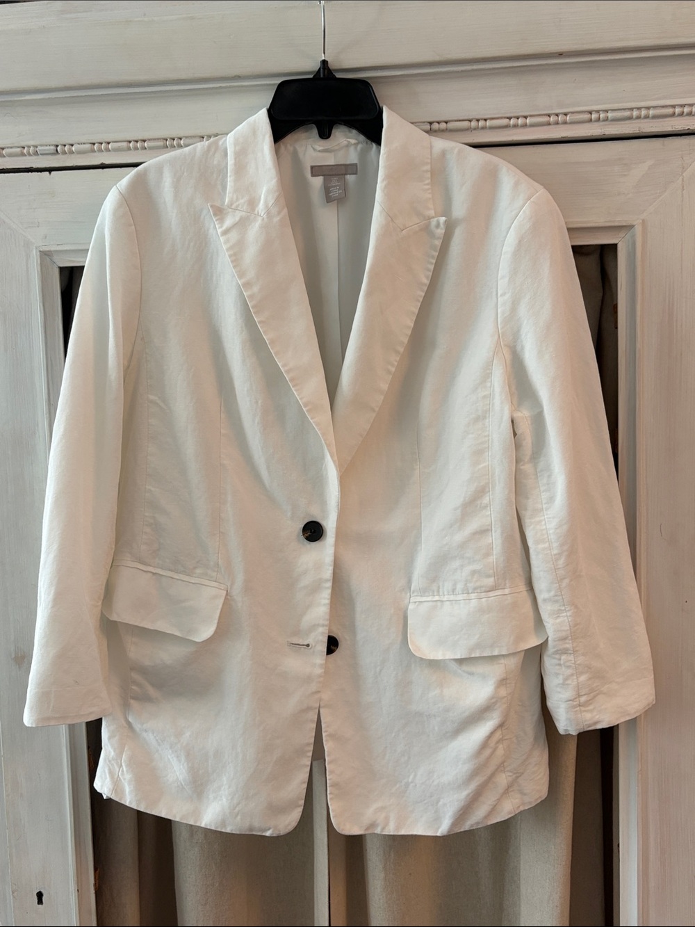 H&M White Linen Blazer - Two-Button Tailored Jacket